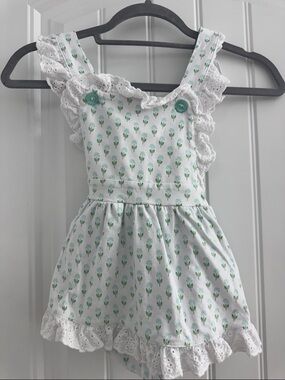 Serendipity White & Mint Floral Eyelet Ruffle Romper Dress